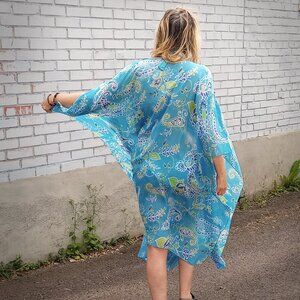 Vintage beach cover Lili les Bains kaftan sheer floral blue